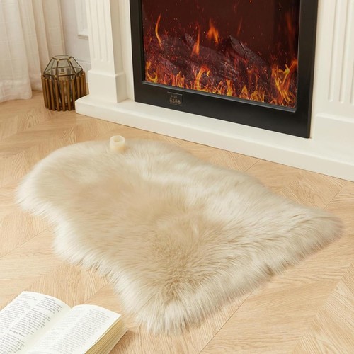Beiger faux schaffell teppich - beiger,