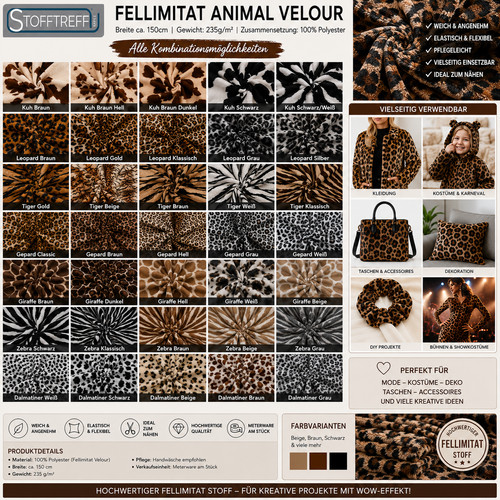 Fellimitat stoff animal velour - stoff,